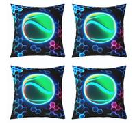 Paquete de 4 fundas de cojín de tenis de 20 x 20 pulgadas, fundas de almohada decorativas de bola con purpurina para niños y hombres, diseño geométrico de panal de abeja hexagonal, azul, rojo, verde