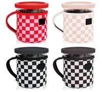 Paquete de 4 fundas de neopreno reutilizables para helado con asa, mangas aisladas de neopreno para pintas Ninja Creami, mangas aisladas de 16 onzas y 24 onzas para serie NC301 NC300 NC299AMZ (cuadros