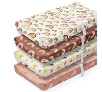 Paquete de 4 fundas para cambiador, sábanas bohemias para guardería, diseño de sol y arco iris, neutral, unisex, para bebés niños o niñas (funda para cambiador)