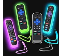 Paquete de 4 fundas para mando a distancia Roku, funda para Hisense / TCL Roku TV Steaming Stick / Express Universal Reemplazo Controlador de silicona Funda de piel que brilla en la oscuridad Verde Cielo Púrpura Negro