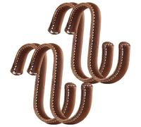 Paquete de 4 ganchos para debajo del estante, ganchos de cuero en forma de S para colgar ropa y accesorios, compactos a 91 mm con características cosidas a mano, marrón vintage para organización de