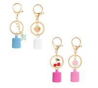 Paquete de 4 llaveros brillantes para bálsamo labial con dijes de aleación, ajuste universal para una instalación rápida, durabilidad, soporte de silicona, tapas de bálsamo labial de silicona