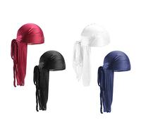 Paquete de 4 Long Tail Durag, Unisex Durag Headwraps Anchas Correas Pirata Gorra de quimio contra la pérdida de Cabello Bandana Turbante para Mujeres y Hombres Hip-Hop y decoración Diaria.