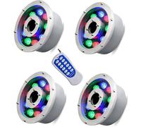 Paquete de 4 luces LED sumergibles: anillo de luz LED for fuente, RGB+control remoto, IP68 a prueba de agua, foco incorporado for fuente de piscina, luz de paisaje de color de acero inoxidable, luz LE