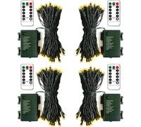 Paquete de 4 luces navideñas para exteriores, funciona con pilas, cable verde oscuro de 5 m, 50 LED con temporizador remoto, luces centelleantes para decoración de árboles de Navidad (blanco cálido)