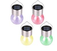 Paquete de 4 luces solares colgantes para exteriores, luces decorativas de bolas de vidrio agrietado, faroles solares impermeables con asa y