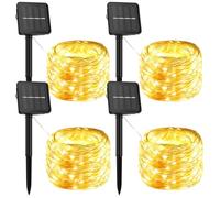 Paquete de 4 luces solares de hadas en total de 40 m, 400 LED, cadena de luces solares para exteriores con 8 modos, luces solares de jardín impermeables de alambre plateado para jardín, patio, fiesta,