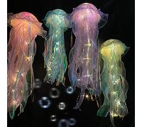 Paquete de 4 Luz de medusa, lámpara de medusa con poste portátil, luces de jardín con batería de medusas brillantes, decoraciones caseras colgantes de plástico, cumpleaños, fiesta, jardín