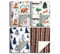 Paquete de 4 mantas suaves para bebé (30 x 40 pulgadas, unisex, para niñas o niños, transpirables, neutrales, de doble capa, con respaldo de puntos y animales impresos para recién nacidos (estampado