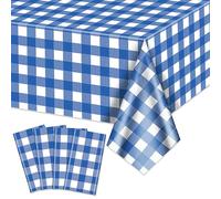 Paquete de 4 manteles a cuadros azules y blancos de 86.6 x 51.2 pulgadas, manteles rectangulares impermeables para mesa de picnic, fiestas de cumpleaños, vacaciones, suministros al aire libre