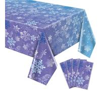 Paquete de 4 manteles de Copo de Nieve de Invierno, 220x130cm Cubierta de Mesa de Copo de Nieve Azul y púrpura Decoraciones de Winter Wonderland para niñas Fiesta de cumpleaños de Princesas Navidad