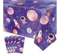Paquete de 4 manteles espaciales de galaxia, cohete, astronauta, planeta espacial, primer viaje alrededor del sol, decoración de fiesta temática espacial, suministros de fiesta del espacio exterior,