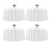 Paquete de 4 manteles redondos de poliéster blanco de 120 pulgadas, manteles circulares a manchas y resistentes a las arrugas, lavables para bodas, fiestas, banquetes, mesas de buffet, vacaciones, mesas de cena para decorar