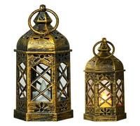Paquete de 4 mini linternas, pequeñas linternas decorativas para velas, linternas de té negro, decoración de Ramadán, centro de mesa para boda, Halloween, Navidad, decoraciones de Pascua (bronce)