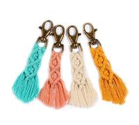 Paquete de 4 mini llaveros de macramé Boho macramé bolsa de abalorios con borlas accesorios hechos a mano para llaves de coche, monedero de teléfono, regalo único suministros de fiesta