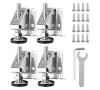 Paquete de 4 niveladores ajustables resistentes para muebles, gabinete, mesa, banco de trabajo, patas con tuercas de bloqueo, tornillos, llaves, acero negro (plateado)