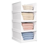 Paquete de 4 organizadores plegables para armario, cajas de almacenamiento apilables, cesta de plástico para cajones, armario, cocina, baño, oficina, color blanco.