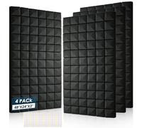 Paquete de 4 paneles acústicos, 48 x 24 x 2 pulgadas, de espuma a prueba de heridas, azulejos de cuña de estudio resistentes al fuego para el hogar, oficina, sala de grabación, estudio (color negro