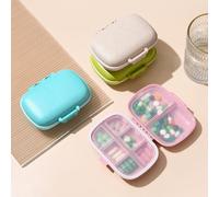 Paquete de 4 pastilleros multifuncionales, mini soporte para pastillas de vitaminas para tabletas de calcio, aceites de pescado, suplementos, dulces, ancianos, pastillero de 7 días (rosa, azul, verde
