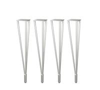 Paquete de 4 patas de horquilla plateadas de 31.5 pulgadas, patas de mesa de acero metálico con tornillos y protectores de suelo, perfectas para muebles de bricolaje y decoración del hogar, estilo
