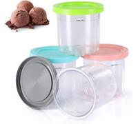 Paquete de 4 pintas de helado y tapas compatibles con máquinas de helado Ninja NC300 NC301 NC299AMZ Series, sin BPA, aptas para lavavajillas, tapas de color