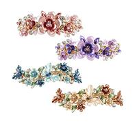 Paquete de 4 pinzas para el pelo de metal brillante con diamantes de imitación y hojas de mariposa con diseño floral, pinzas para el pelo, pinzas gruesas para coleta, accesorios para mujer