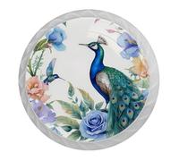 Paquete de 4 pomos de puerta de flor de pavo real, pomos redondos de 35 mm para cajones de cocina, armarios de cocina, muebles de cocina, con tornillos de 2 tamaños