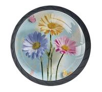 Paquete de 4 pomos de puerta de margaritas coloridas, pomos redondos negros de 35 mm para cajones de cocina, tiradores de armario de cocina, con tornillos de 2 tamaños