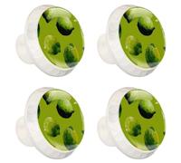 Paquete de 4 pomos redondos de cristal de 1.38 pulgadas, tiradores redondos de cristal con tornillos para cocina, baño, guardería, habitación de los niños (lindo limón de frutas amarillas)