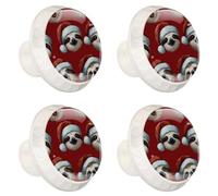 Paquete de 4 pomos redondos de cristal de 1.38 pulgadas, tiradores redondos de cristal con tornillos para cocina, baño, guardería, habitación de los niños (perezoso lindo sin costuras en sombrero de