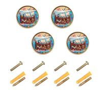 Paquete de 4 pomos redondos para gabinetes de 1.26 pulgadas, vintage, para cajones de cómoda, una colorida caricatura de la historia bíblica del arca de Noé