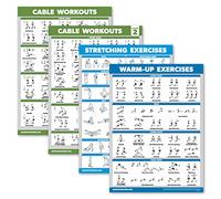 Paquete de 4 pósteres de entrenamiento de máquina de cable con volumen 1 y 2 + ejercicios de estiramiento + ejercicios de calentamiento (laminado, 18 x 24 pulgadas)