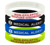 Paquete de 4 pulseras de alerta médica para trastorno convulsivo no epiléptico NES, Medium (18cm), Silicona, No es una piedra preciosa