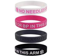 Paquete de 4 Pulseras de Silicona con diseño de Alerta médica, sin Agujas o presión Arterial