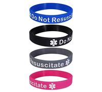 Paquete de 4 pulseras de silicona con texto en inglés «Do Not Resuscitate» (caja de regalo), Medium or Large, Silicona, No es una piedra preciosa