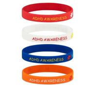 Paquete de 4 pulseras de silicona para concientización sobre el TDAH, pulseras de concienciación sobre la neurodiversidad (tamaño grande, 20 cm)