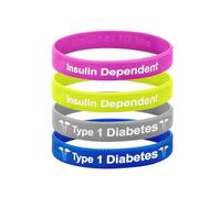Paquete de 4 pulseras tipo 1 para diabetes dependiente de insulina para niños, adolescentes y adultos, pulsera de alerta médica, Medium 18cm, Silicona