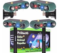 Paquete de 4 repelentes solares de animales, sistema ultrasónico de máxima cobertura, resistente al agua, defensa al aire libre para coyote, rata, perros salvajes, áreas grandes