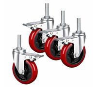 Paquete de 4 ruedas giratorias para muebles de alta resistencia con freno, vástago roscado M12/16, rueda industrial de 5" con bloqueo, rueda de repuesto de poliuretano para banco de trabajo,