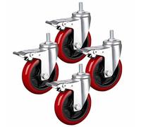 Paquete de 4 ruedas giratorias para muebles de alta resistencia con freno, vástago roscado M12/16, rueda industrial de 5" con bloqueo, rueda de repuesto de poliuretano para banco de trabajo,