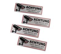Paquete de 4 señales de vídeo de metal de 12 x 4 cm para vigilancia de cámara, pegatinas de seguridad para lugares de monitoreo en interiores y exteriores
