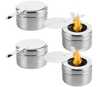Paquete de 4 soportes de combustible de acero inoxidable con mango de seguridad y tapa de corte de oxígeno para control de llama de combustible y calefacción uniforme en bufés