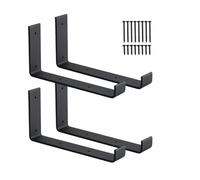 Paquete de 4 soportes de gancho para estante, soporte de estante en J resistente de 9 pulgadas con labio, soportes de soporte flotantes de hierro en forma de L montados en la pared, negro mate, HOME