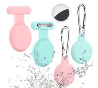 Paquete de 4 Soportes para Airtag con Apple - Estuche con Llavero Anti-Pérdida, Anillo y Alfiler Oculto (Azul Claro y Rosa)