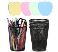 Paquete de 4 soportes para bolígrafos, soporte de malla para lápices, taza de metal negro para escritorio, organizador multifuncional para oficina, escuela, hogar, brochas de maquillaje, taza para