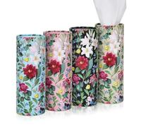Paquete de 4 soportes para pañuelos de coche con pañuelos faciales románticos de dalia floral de viaje, contenedor para portavasos cilíndrico