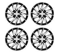 Paquete de 4 tapacubos de 14 Pulgadas - Cubiertas de Rueda ABS, Tapas Protectoras para Llantas, Estilo Universal Negro Plateado Compatible con la mayoría de los Coches, Camiones, (Plata Negro)