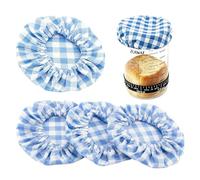 Paquete De 4 Tapas De Olla De Levadina, Tapa A Cuadros Elástica De 3 A 4 Pulgadas | Tejido De Sellado De Fermentación Transpirable 10g, Sobrecolchón Reutilizable Con Patrón Azul Un Buen Circo