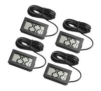 Paquete de 4 termómetros digitales LCD con sonda externa de 2 m, monitor de temperatura impermeable para refrigerador, congelador, acuario, pecera, invernadero, bodega, color negro