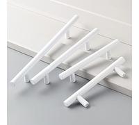 Paquete de 4 tiradores de armario con espacio entre agujeros de 128 mm, de acero inoxidable, manijas planas blancas para puertas de armarios, tiradores para cajones
